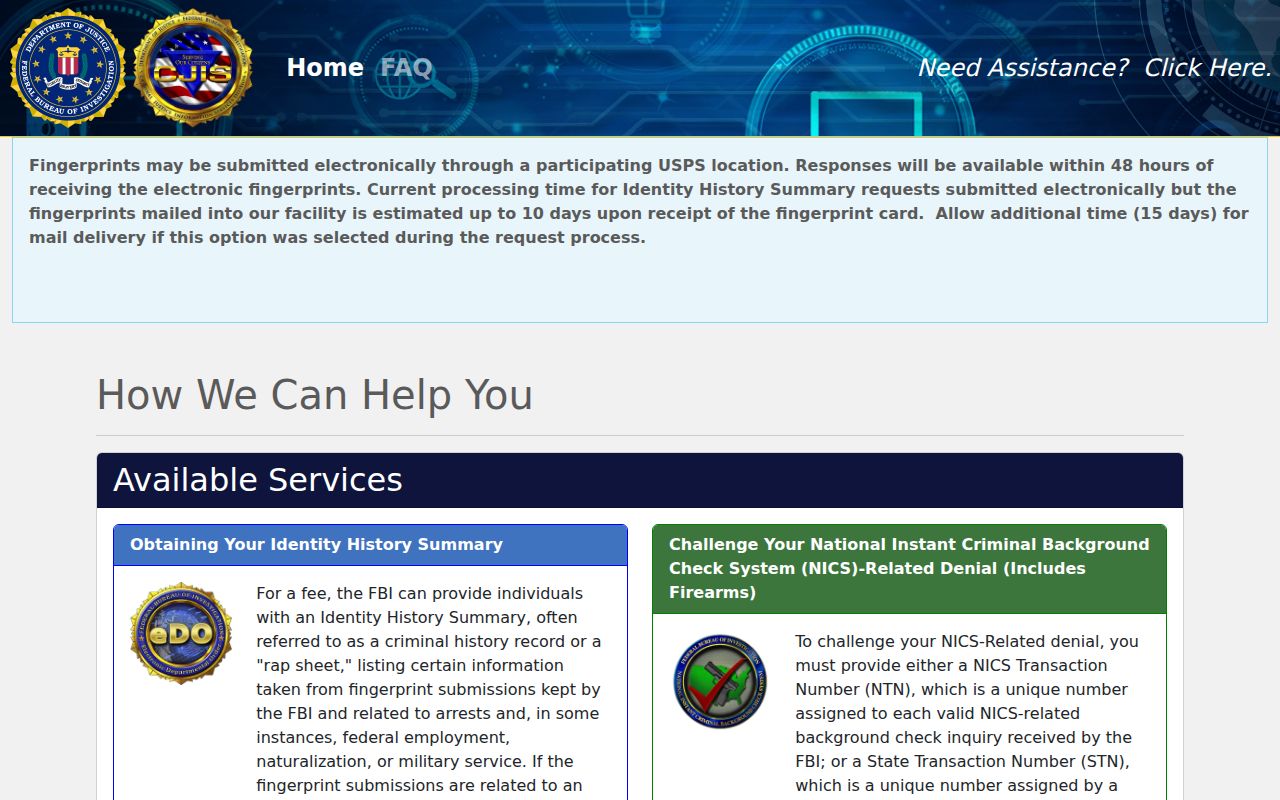 York County criminal history FBI self-review portal
