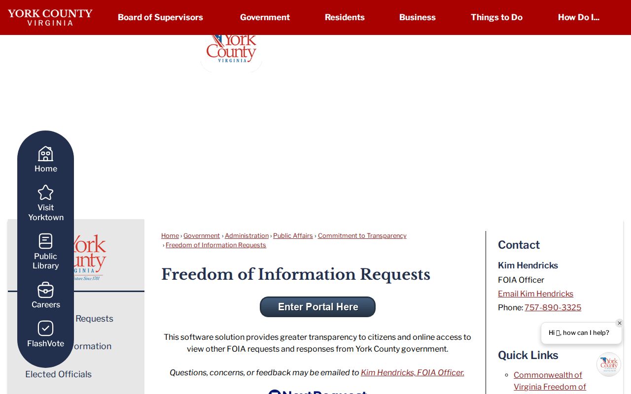 York County criminal records FOIA request portal