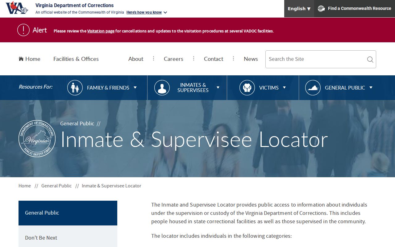 VADOC state custody locator for a York County arrest lookup