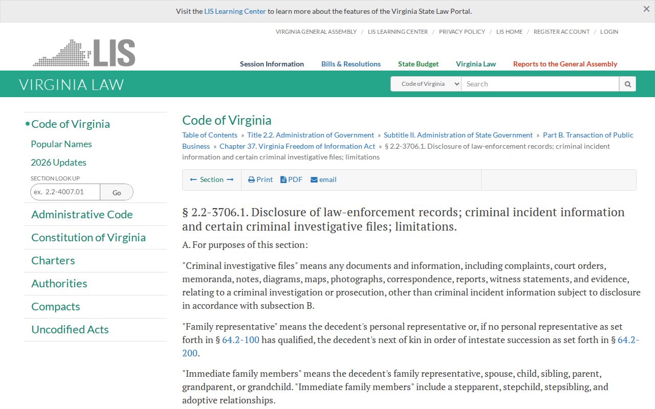 Virginia criminal investigative records law used for York County arrest requests