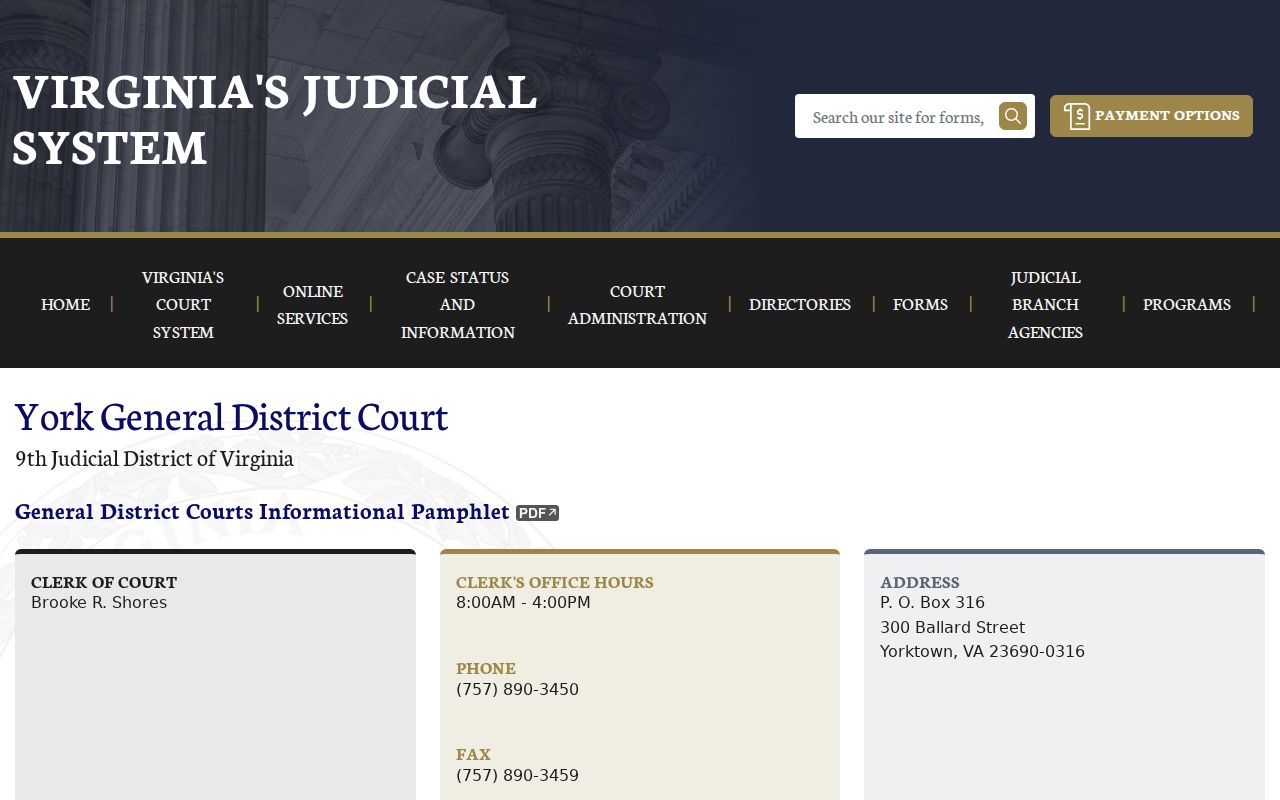 York County criminal case records and General District Court schedules