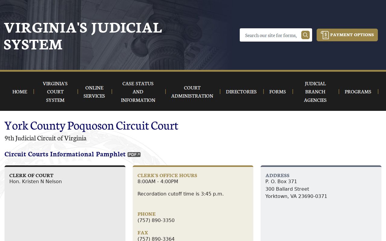 York County criminal court cases at the York County-Poquoson Circuit Court